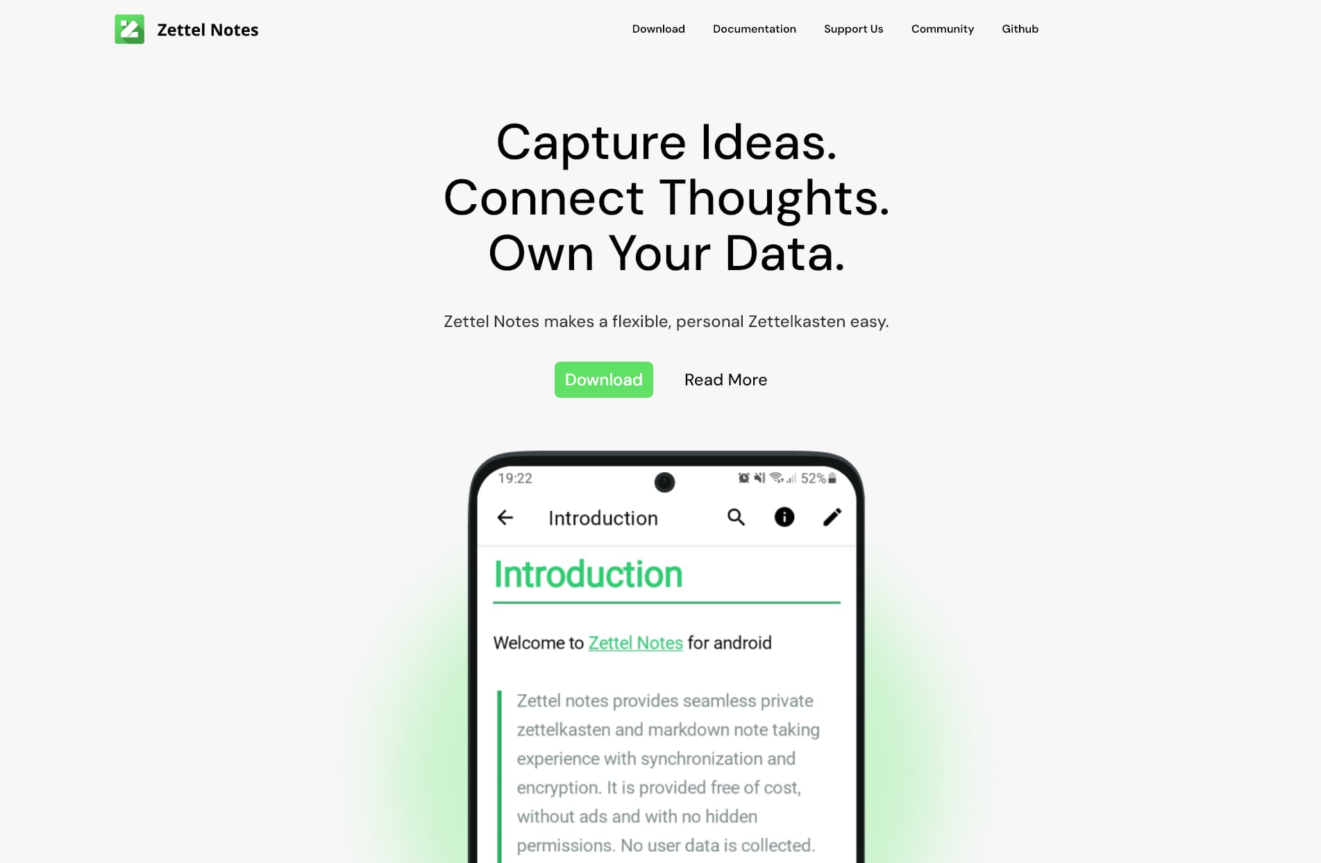 Zettel notes landing page